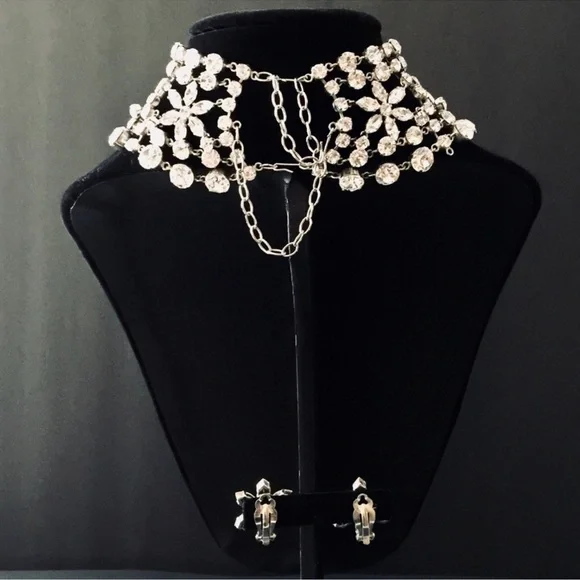🇦🇪 UAE VINTAGE CRYSTALS CHOCKER NECKLACE & EARRINGS SET - Picture 5 of 10